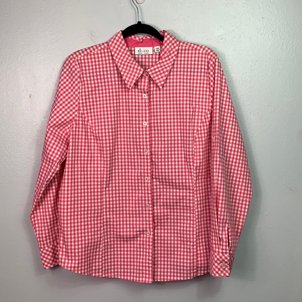 Denim & Co Pink & White Check Button Front Shirt